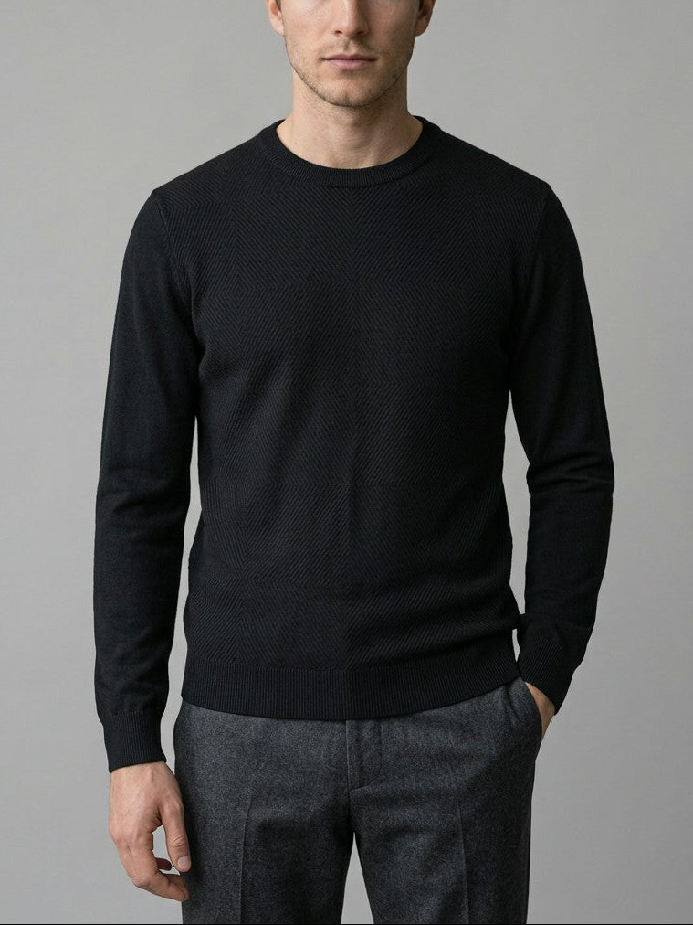 Todi Men's Textured Crew Neck Sweater — black — front