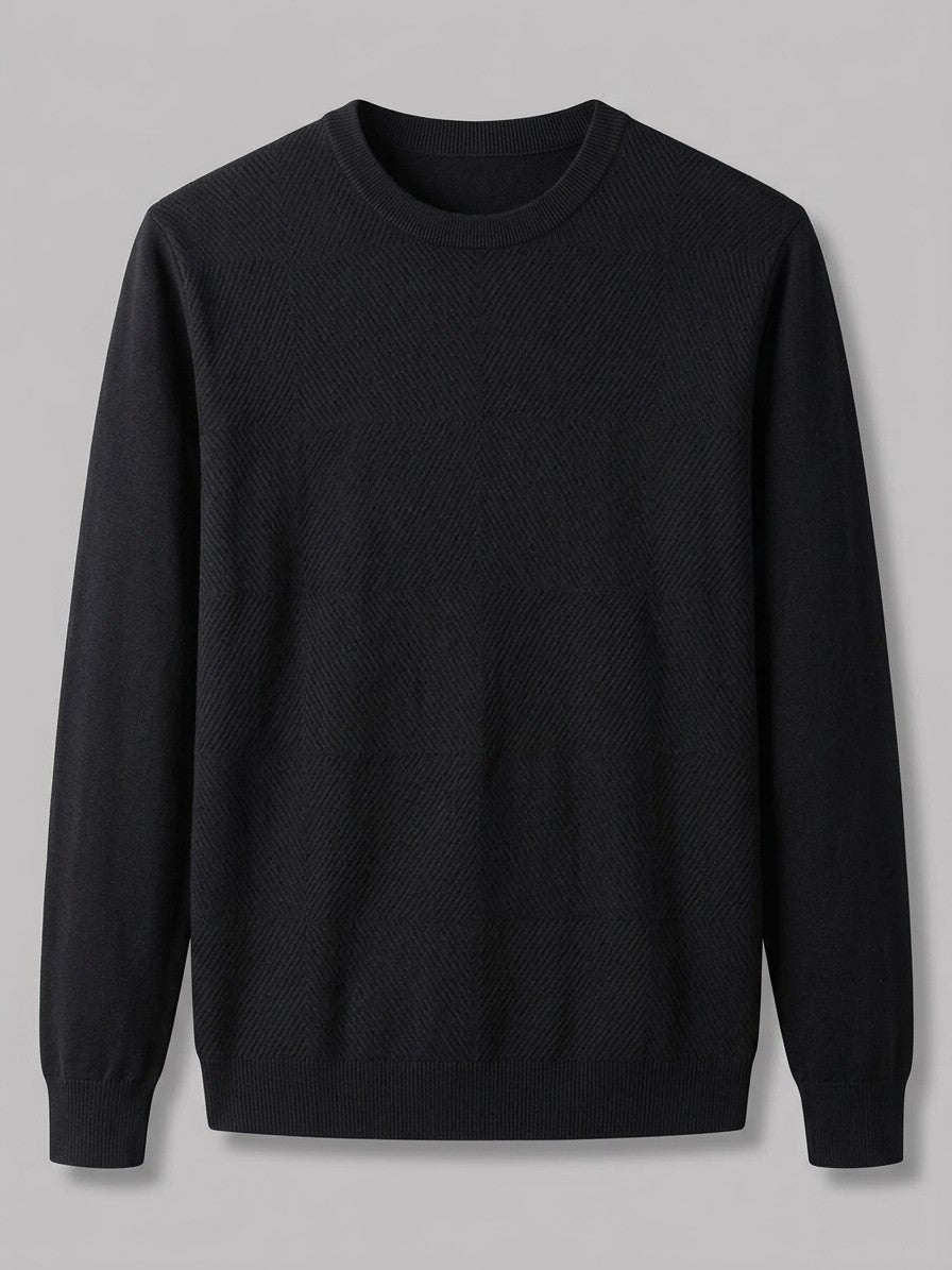 Todi Men's Textured Crew Neck Sweater — black — packshot