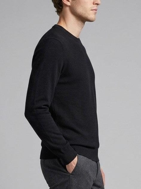 Todi Men's Textured Crew Neck Sweater — black — side