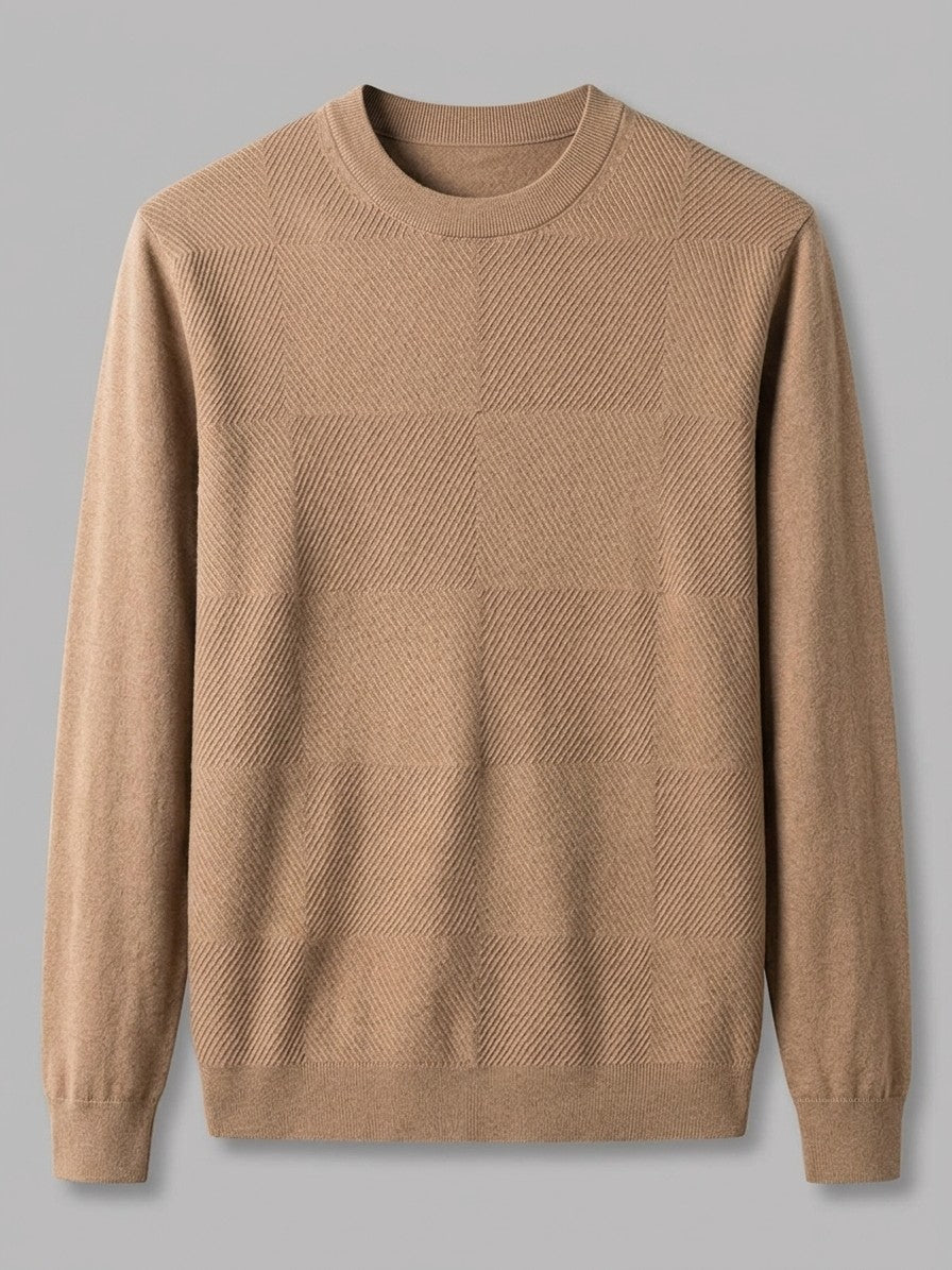Todi Men's Textured Crew Neck Sweater — camel — packshot