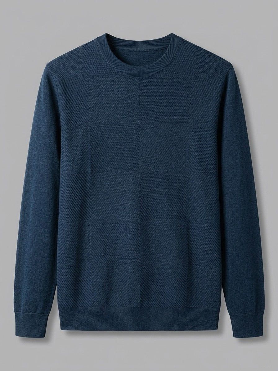 Todi Men's Textured Crew Neck Sweater — deepteal — packshot