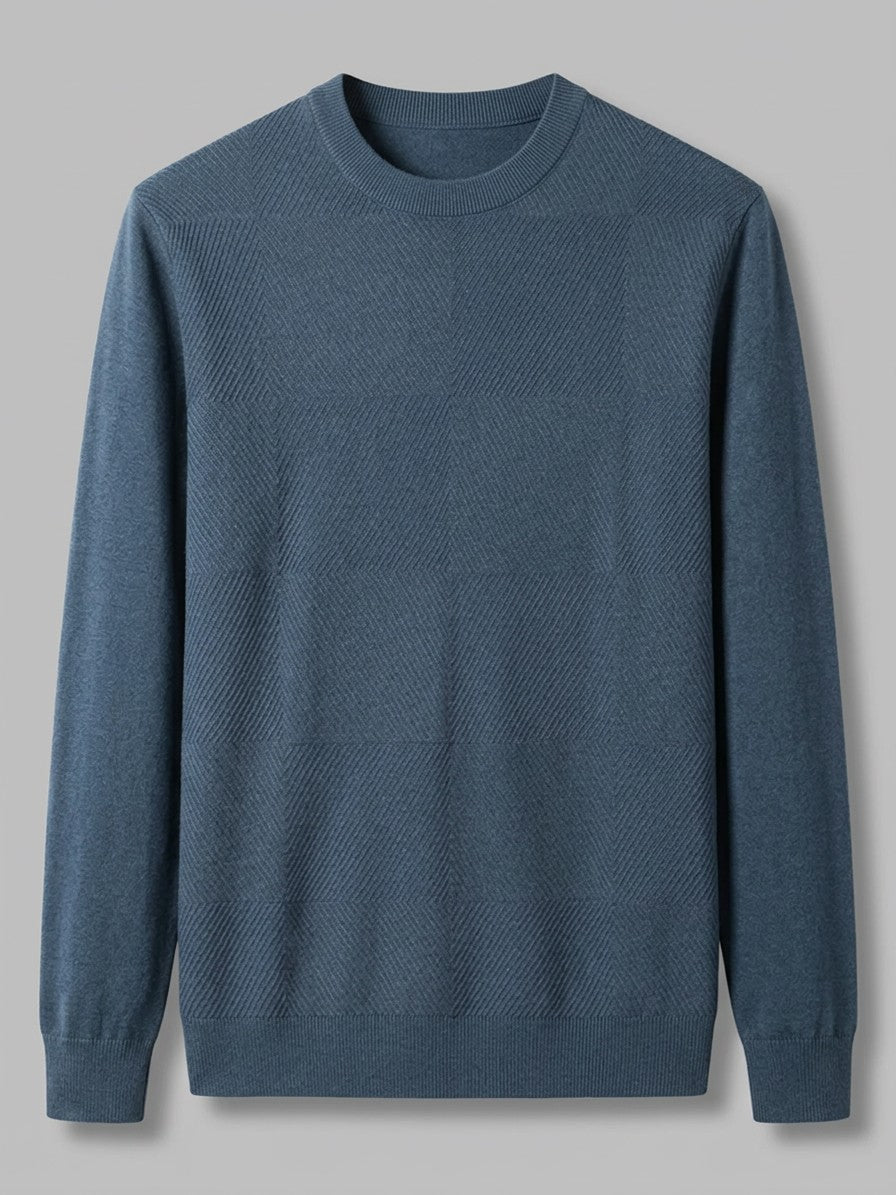 Todi Men's Textured Crew Neck Sweater — peacockblue — packshot