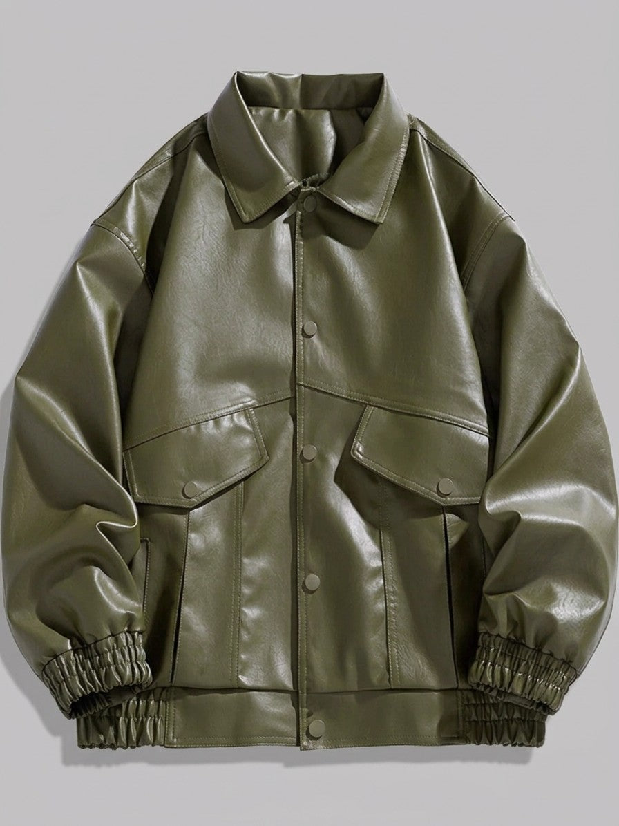 Tolentino Men's Oversized Faux Leather Jacket — armygreen — packshot