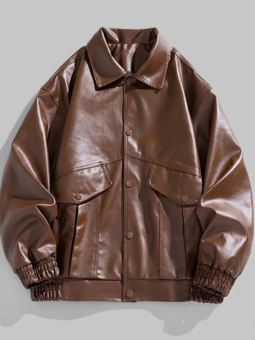 Tolentino Men's Oversized Faux Leather Jacket — coffee — packshot