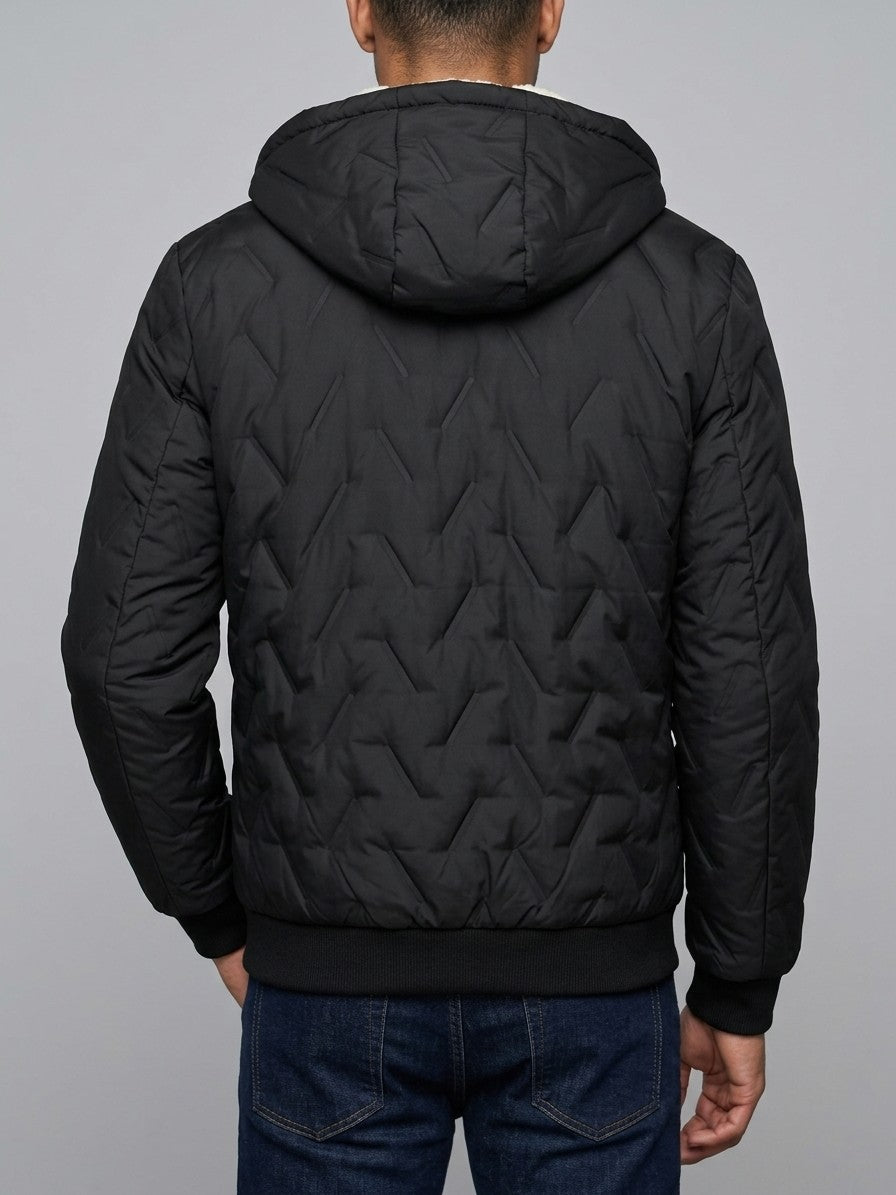 Tolmezzo Men's Sherpa-Lined Quilted Hooded Jacket — black — back