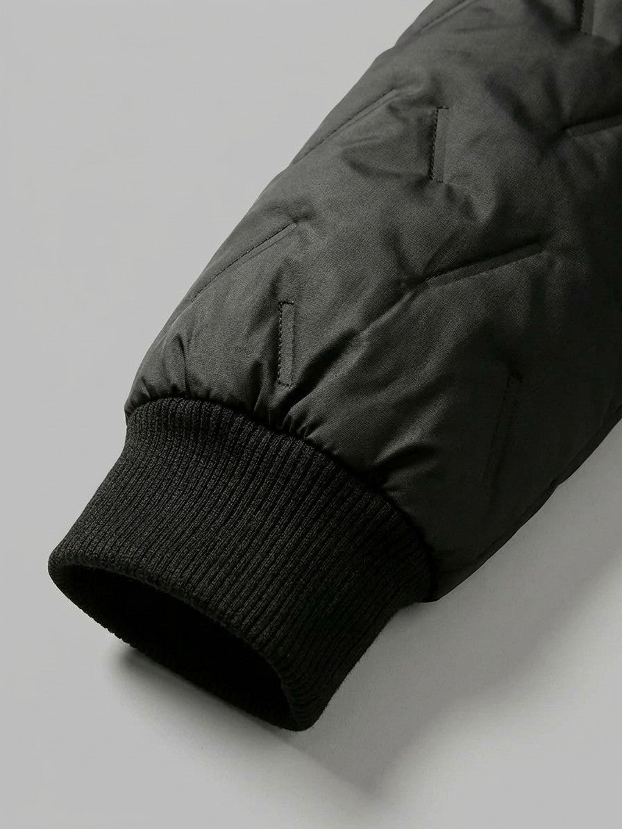 Tolmezzo Men's Sherpa-Lined Quilted Hooded Jacket — black — detail-collar