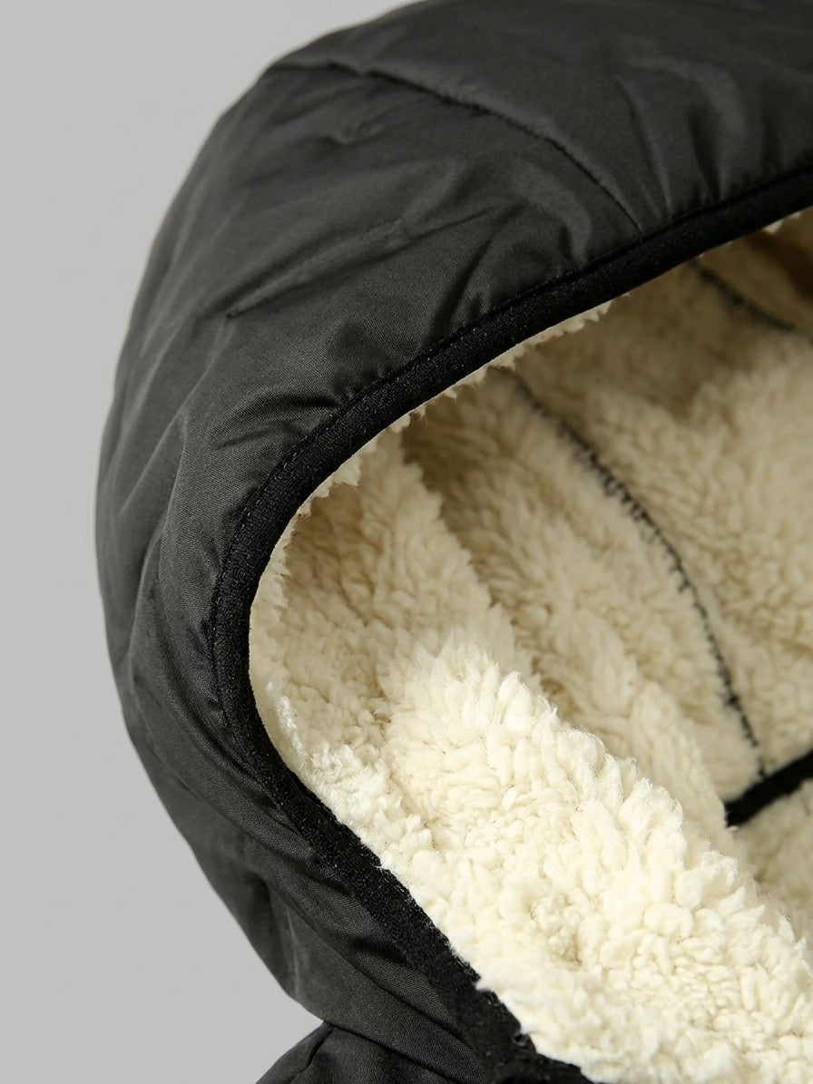 Tolmezzo Men's Sherpa-Lined Quilted Hooded Jacket — black — detail