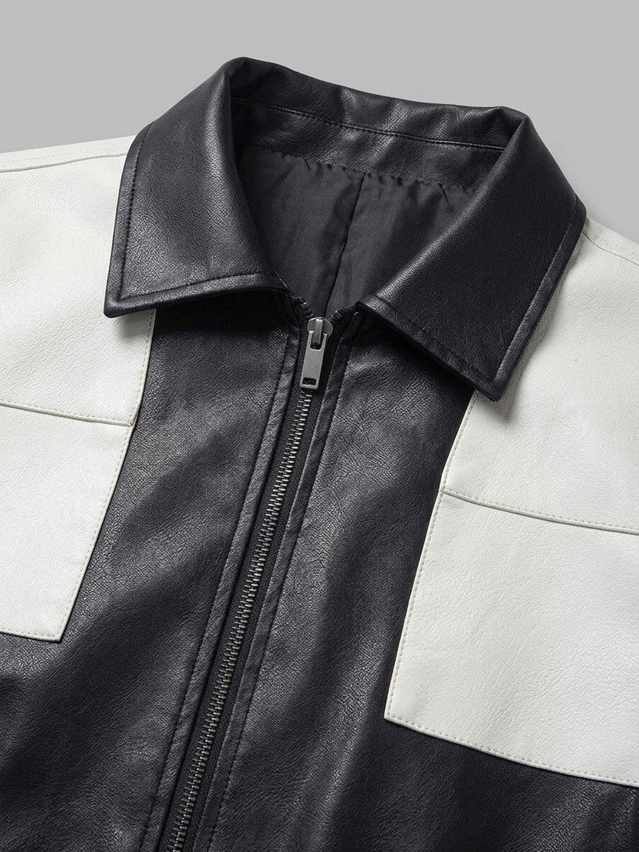 Torbole Men's Patchwork Faux Leather Bomber Jacket — black — detail-2