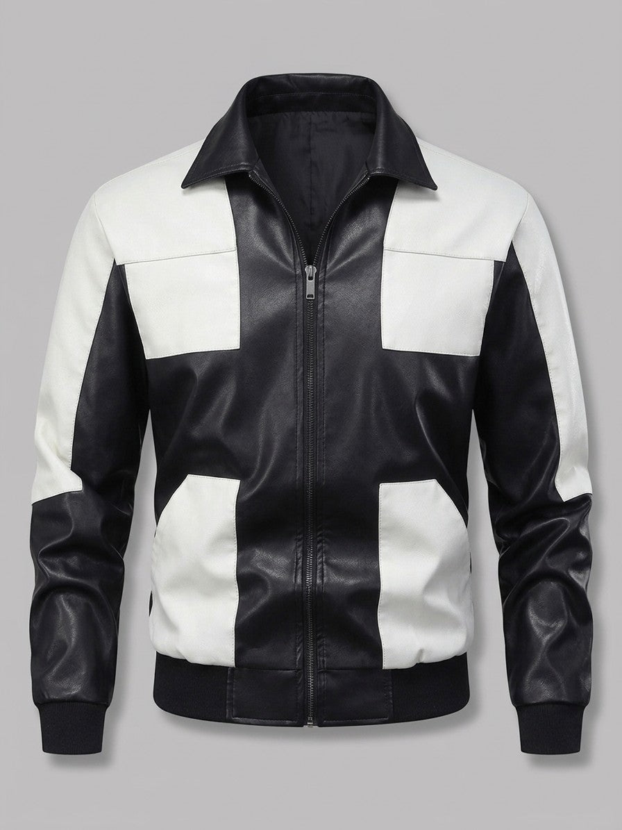 Torbole Men's Patchwork Faux Leather Bomber Jacket — black — packshot