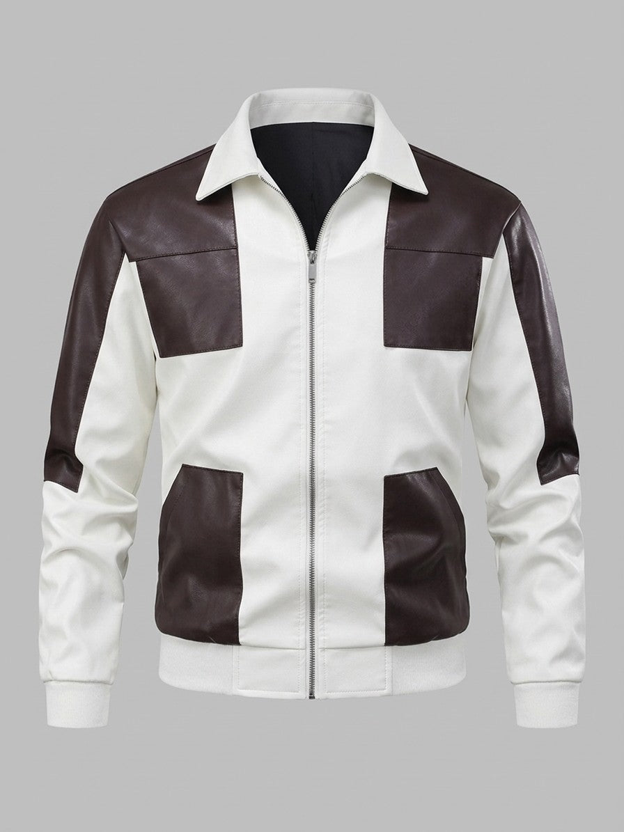 Torbole Men's Patchwork Faux Leather Bomber Jacket — white — packshot