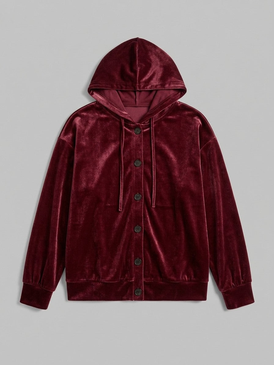 Torcello Women's Velvet Button-Up Hoodie — burgundy — packshot