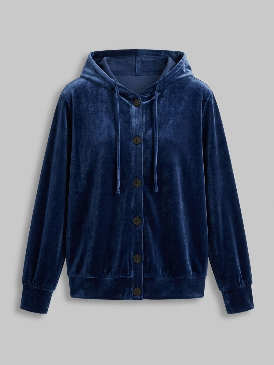 Torcello Women's Velvet Button-Up Hoodie — darkblue — packshot
