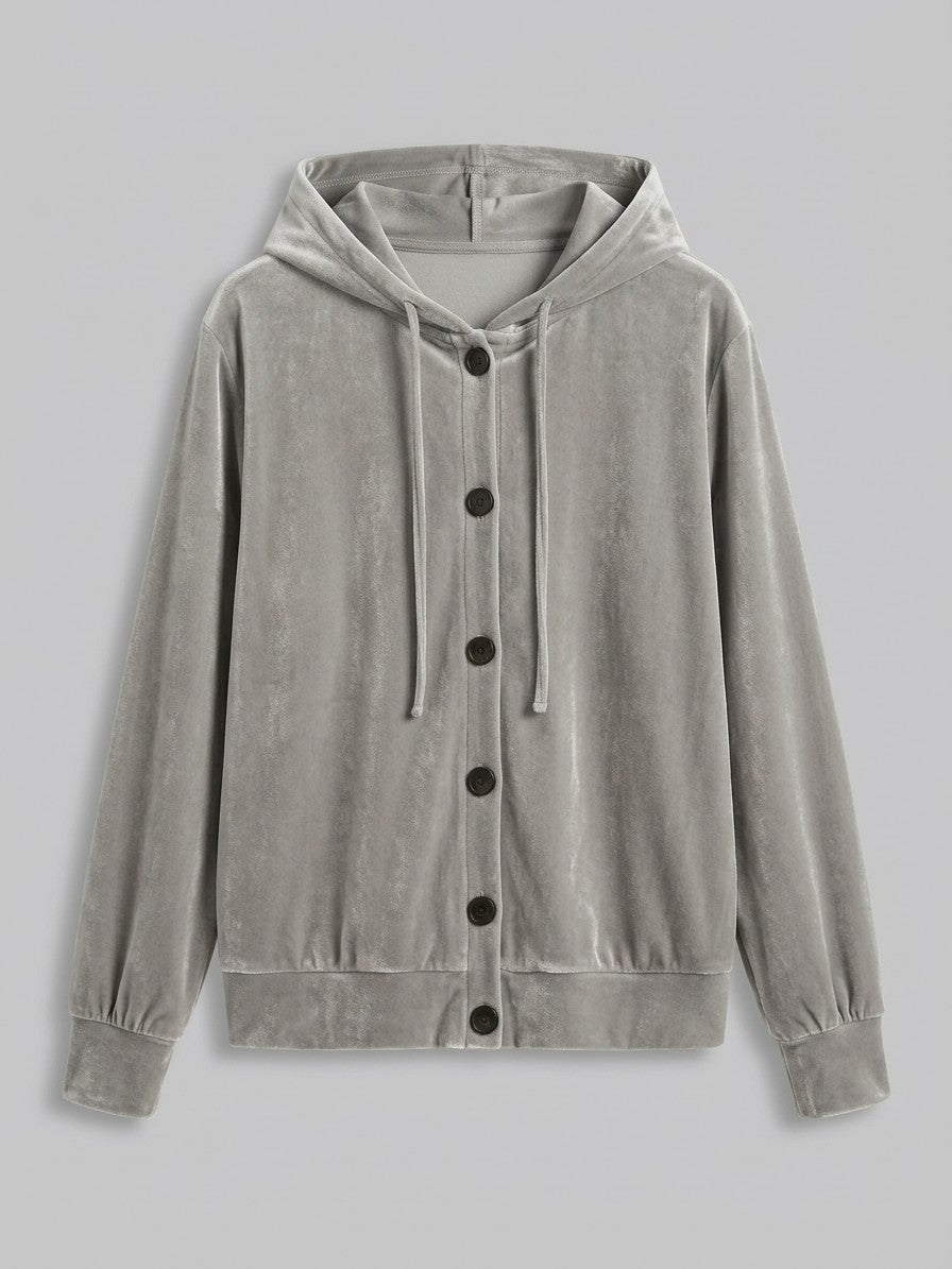 Torcello Women's Velvet Button-Up Hoodie — gray — packshot