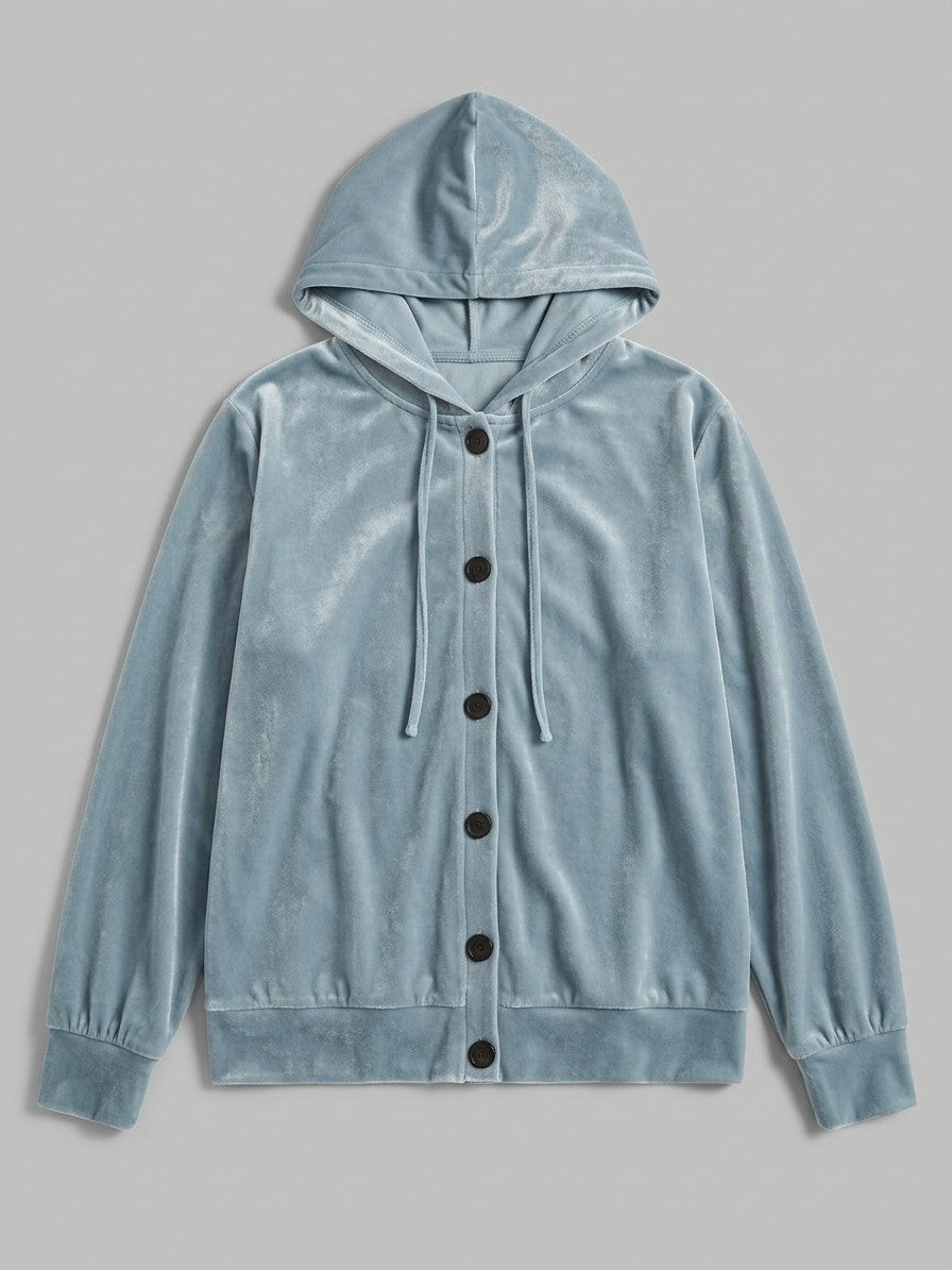 Torcello Women's Velvet Button-Up Hoodie — lightblue — packshot