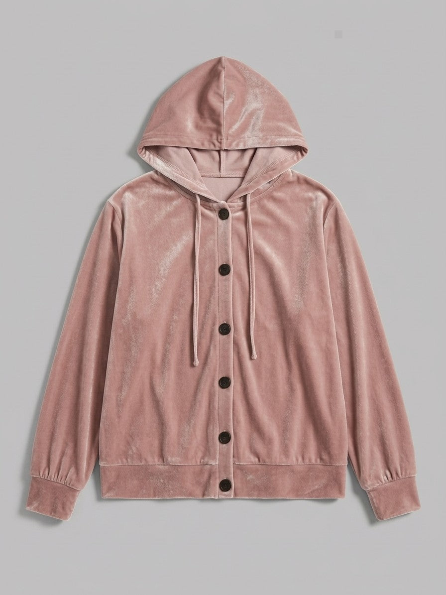 Torcello Women's Velvet Button-Up Hoodie — pink — packshot