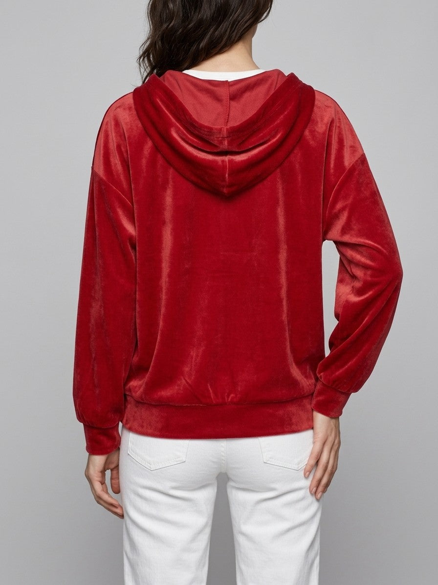 Torcello Women's Velvet Button-Up Hoodie — red — back