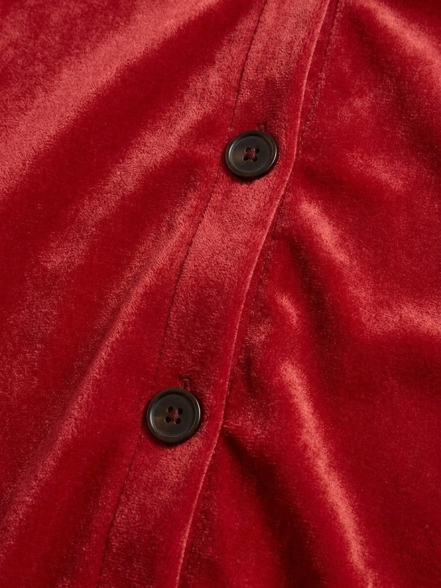 Torcello Women's Velvet Button-Up Hoodie — red — detail-2