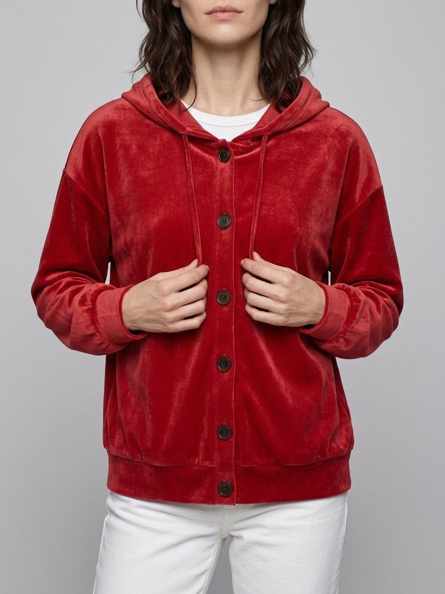 Torcello Women's Velvet Button-Up Hoodie — red — front