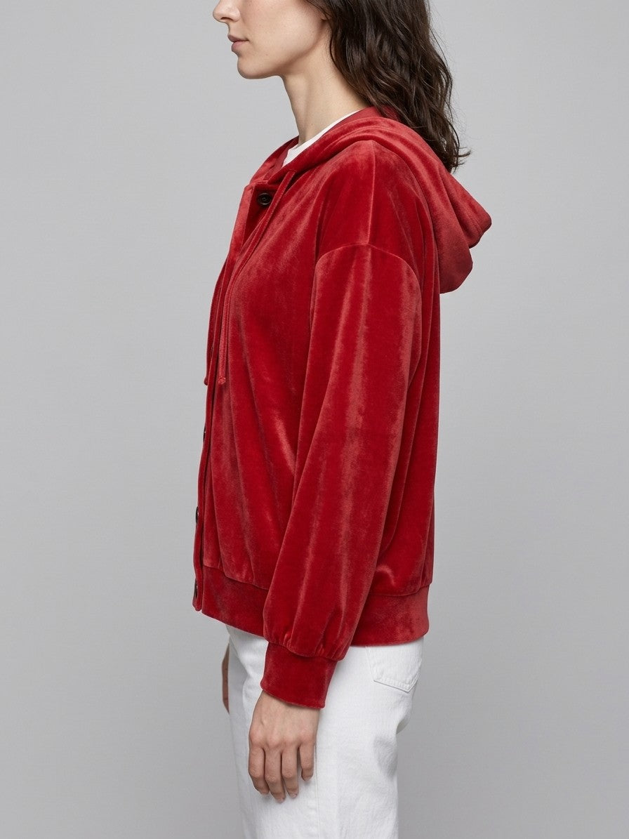 Torcello Women's Velvet Button-Up Hoodie — red — side