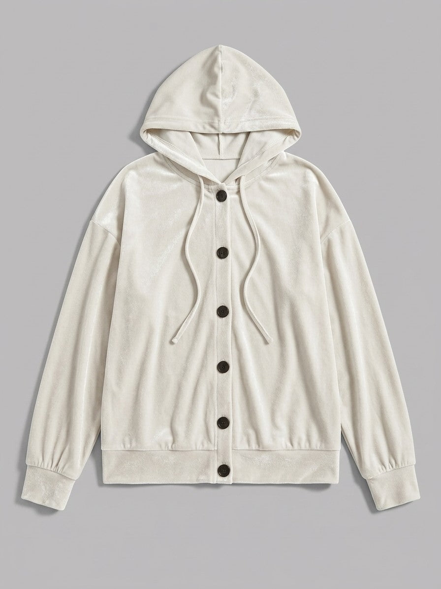 Torcello Women's Velvet Button-Up Hoodie — white — packshot