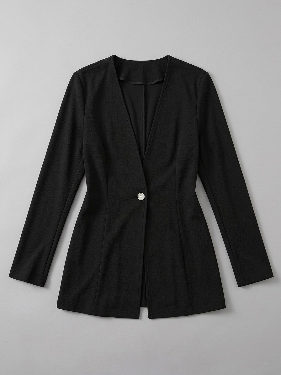 Torgiano Women's Collarless One-Button Blazer — black — packshot
