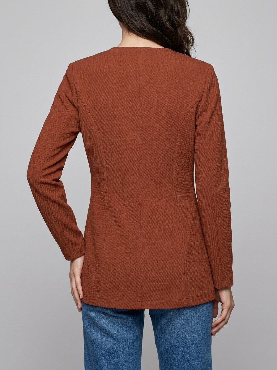 Torgiano Women's Collarless One-Button Blazer — brown — back