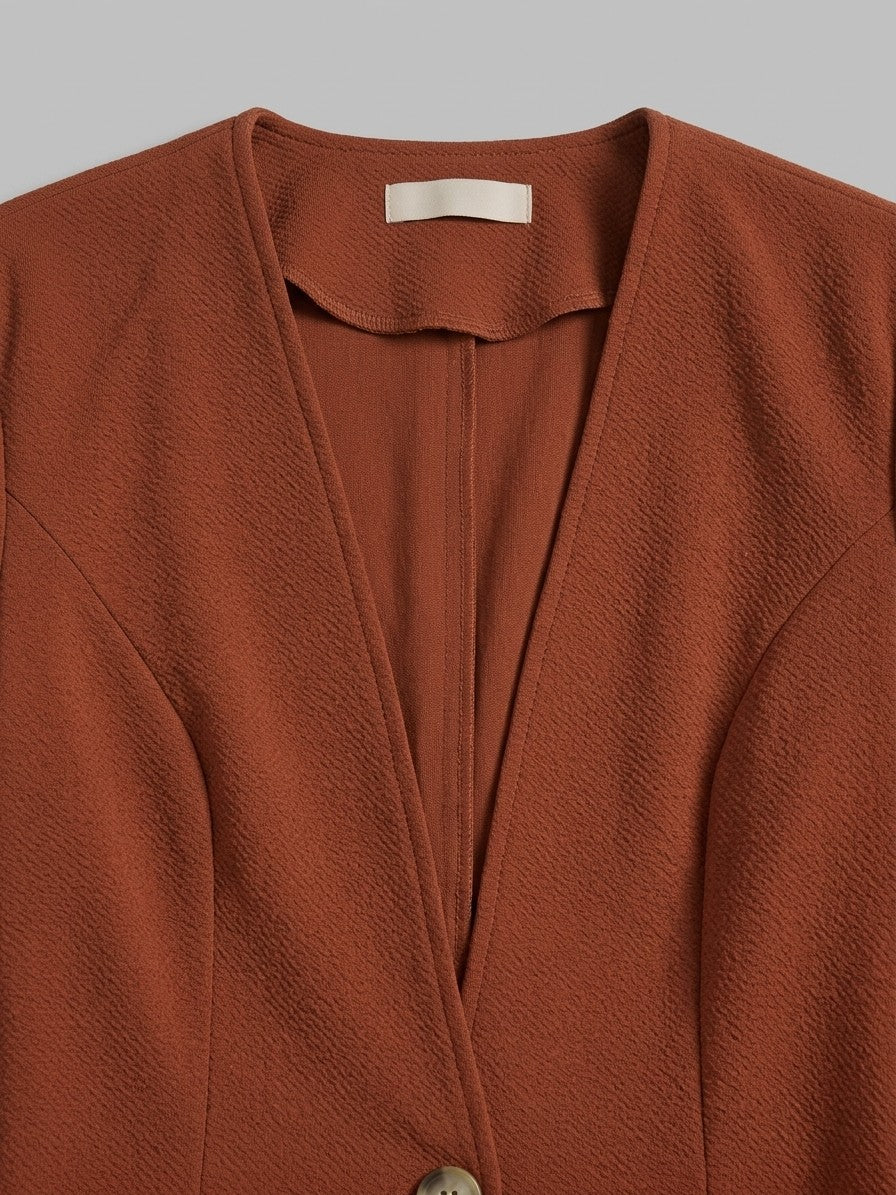 Torgiano Women's Collarless One-Button Blazer — brown — detail-2