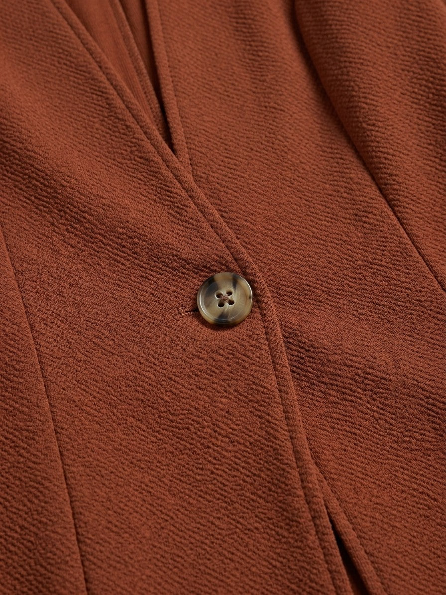 Torgiano Women's Collarless One-Button Blazer — brown — detail-collar
