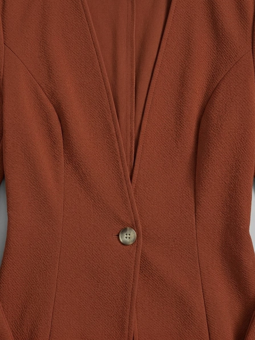Torgiano Women's Collarless One-Button Blazer — brown — detail