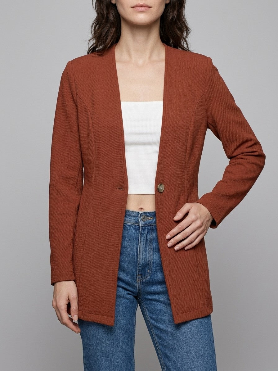 Torgiano Women's Collarless One-Button Blazer — brown — front