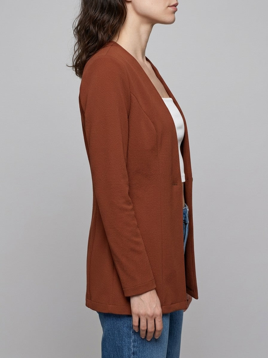 Torgiano Women's Collarless One-Button Blazer — brown — side