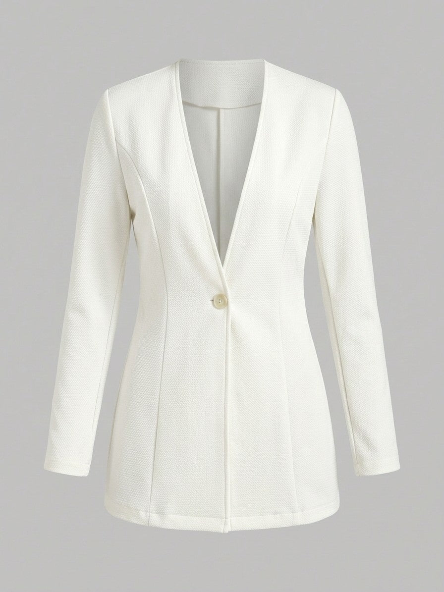 Torgiano Women's Collarless One-Button Blazer — white — packshot