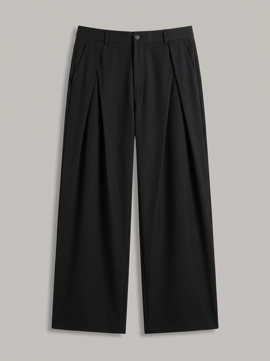Torino Men's High-Waisted Wide-Leg Pleated Trousers — black — packshot