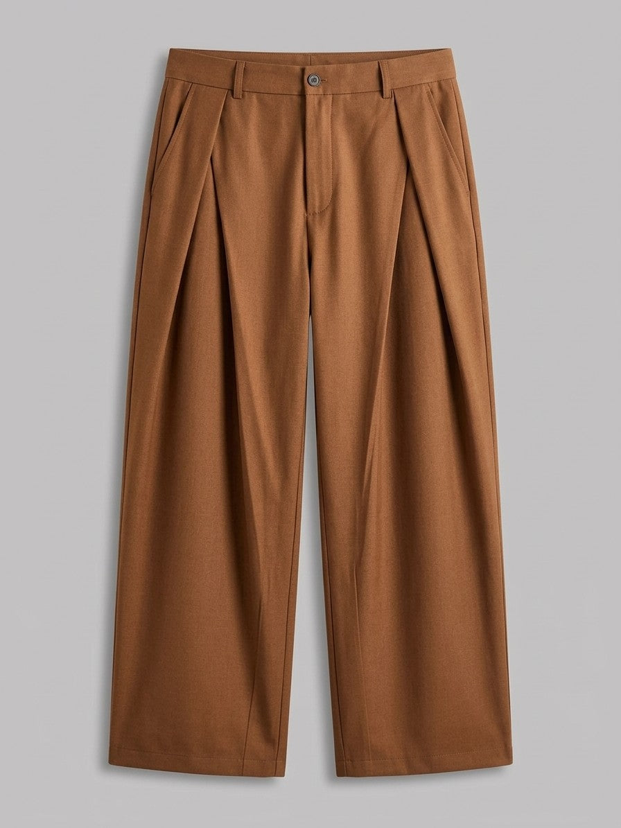 Torino Men's High-Waisted Wide-Leg Pleated Trousers — caramel — packshot