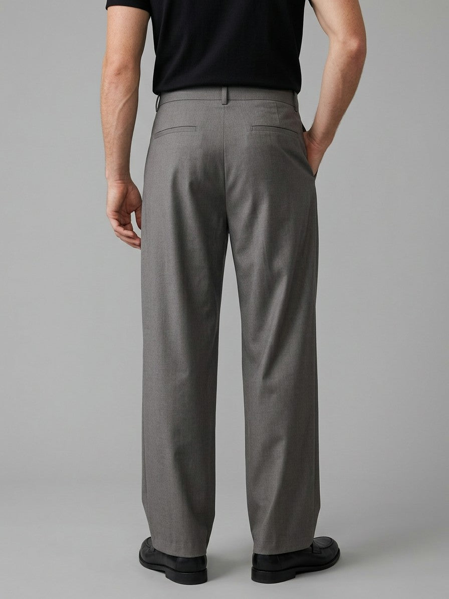 Torino Men's High-Waisted Wide-Leg Pleated Trousers — gray — back