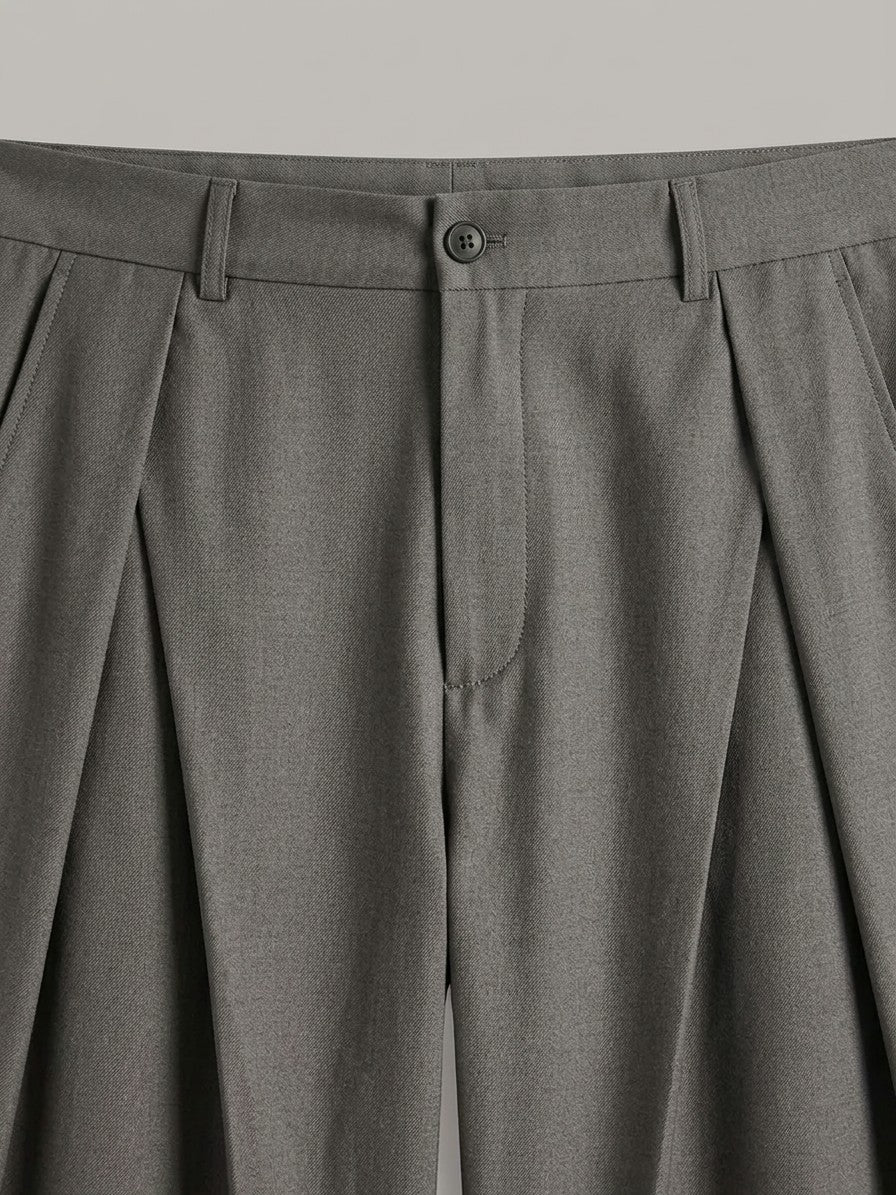 Torino Men's High-Waisted Wide-Leg Pleated Trousers — gray — detail