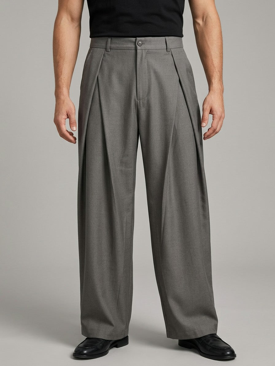 Torino Men's High-Waisted Wide-Leg Pleated Trousers — gray — front