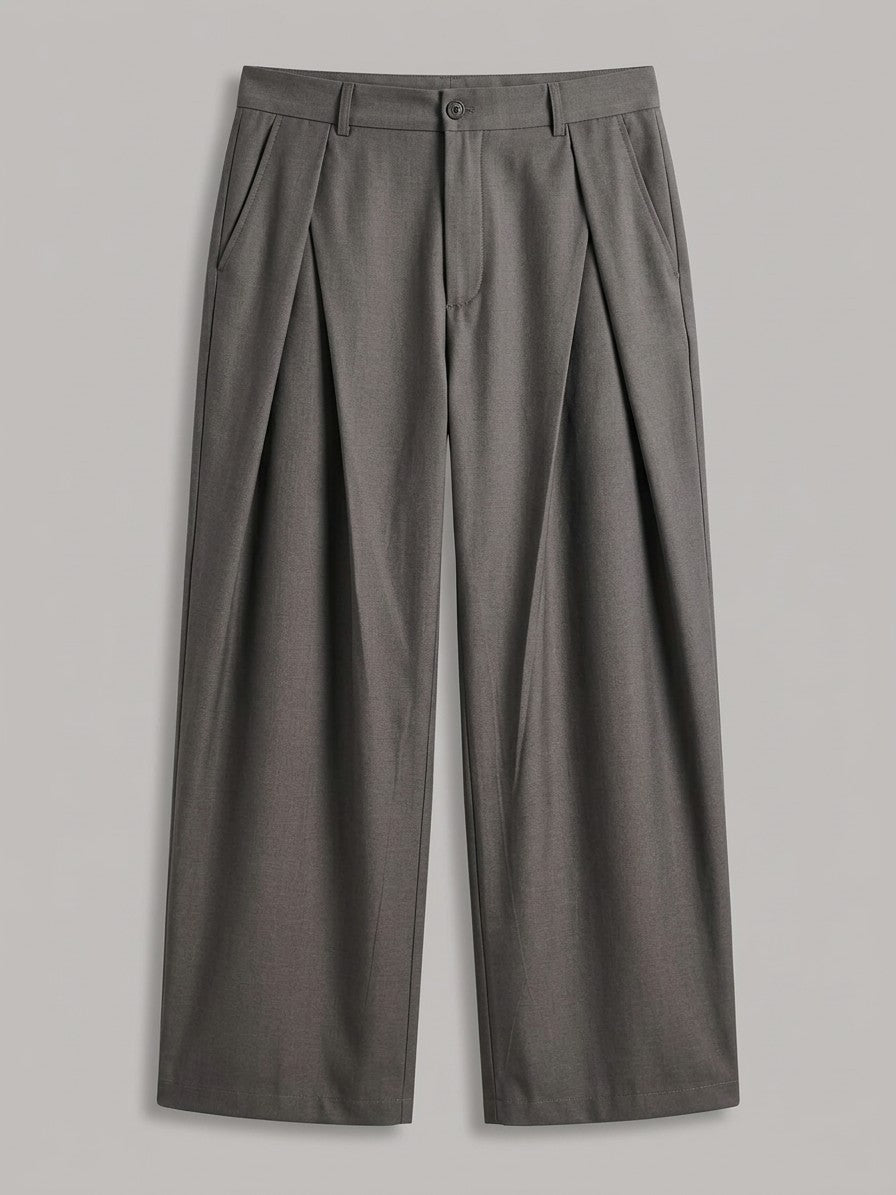 Torino Men's High-Waisted Wide-Leg Pleated Trousers — gray — packshot