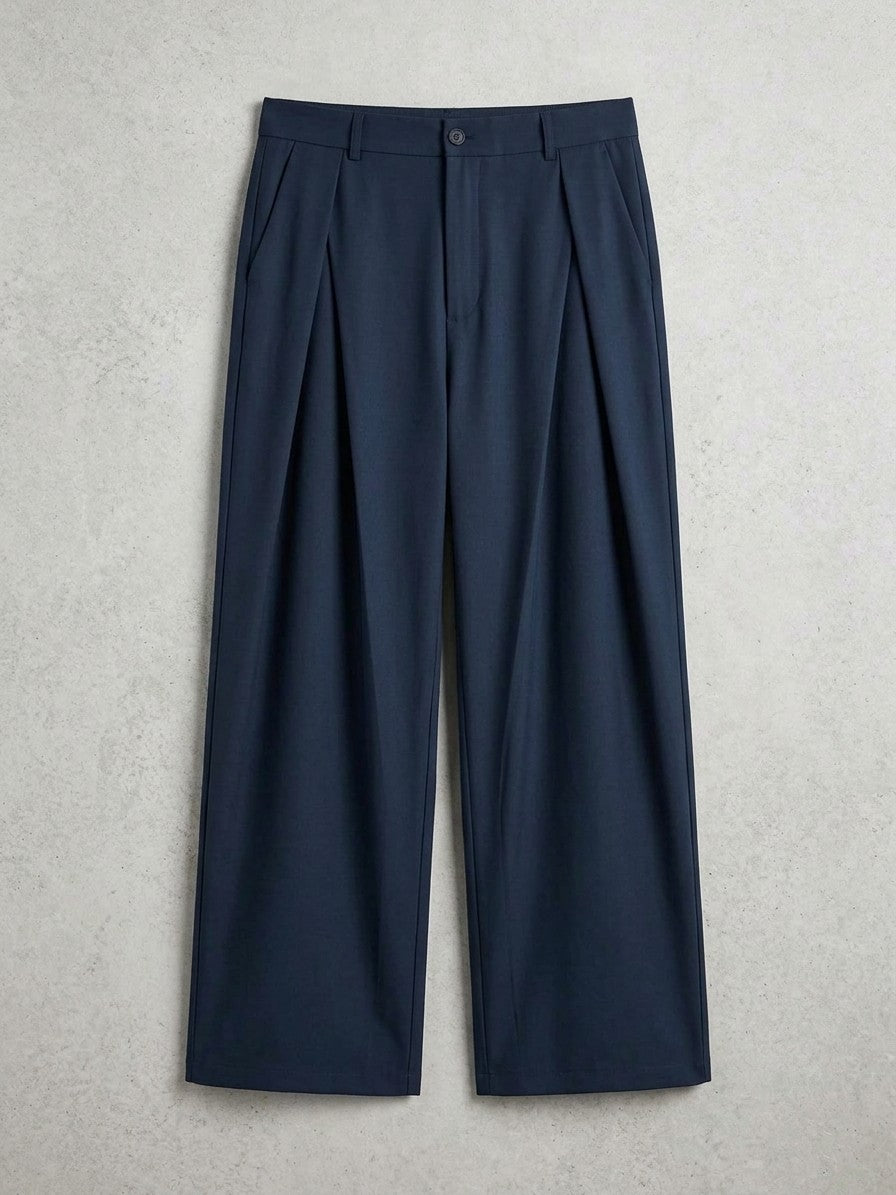 Torino Men's High-Waisted Wide-Leg Pleated Trousers — navy — packshot