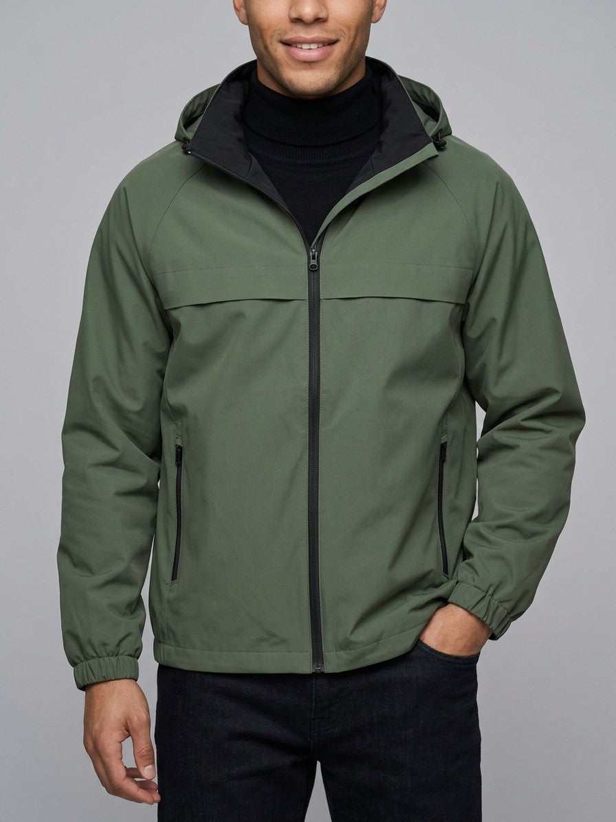 Torno Men's Raglan Hooded Windbreaker Jacket — armygreen — front