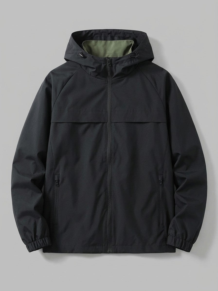 Torno Men's Raglan Hooded Windbreaker Jacket — black — packshot