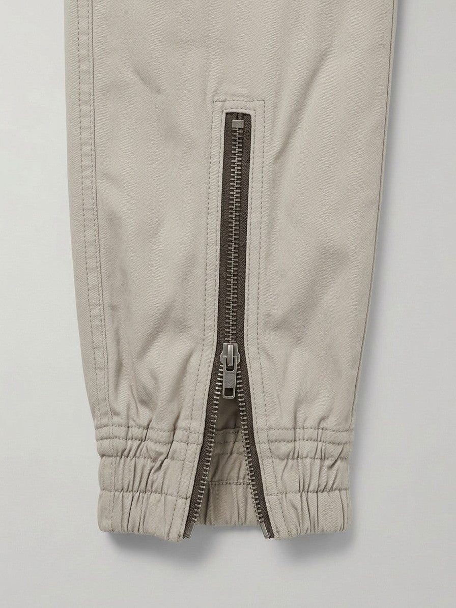 Tortona Men's Exposed-Zip Tapered Cargo Pants — stone — detail-collar