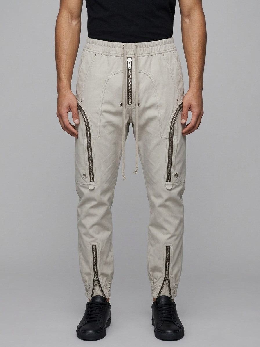 Tortona Men's Exposed-Zip Tapered Cargo Pants — stone — front