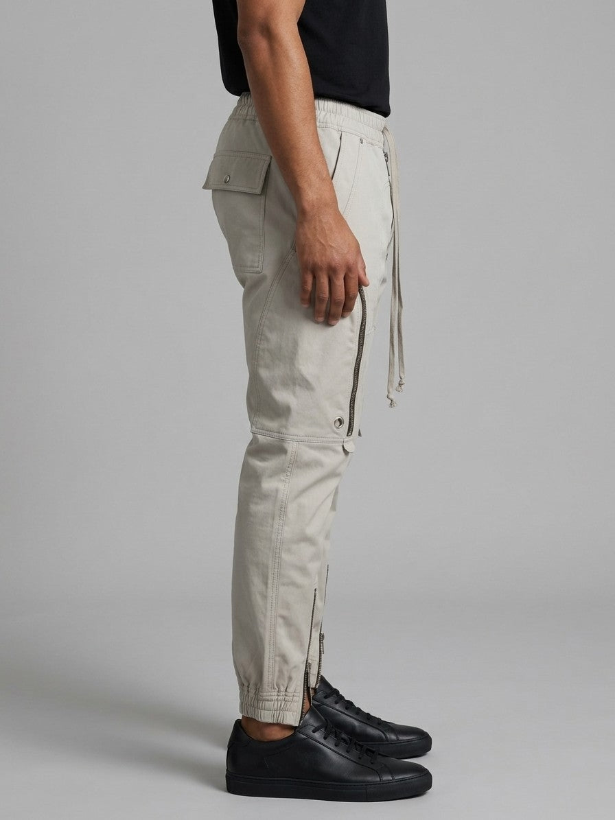 Tortona Men's Exposed-Zip Tapered Cargo Pants — stone — side