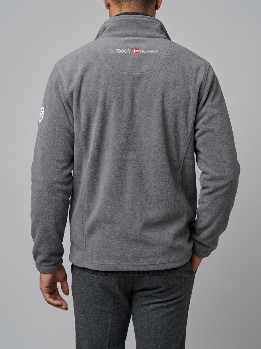 Tortoreto Men's Contrast-Collar Fleece Jacket — grey — back