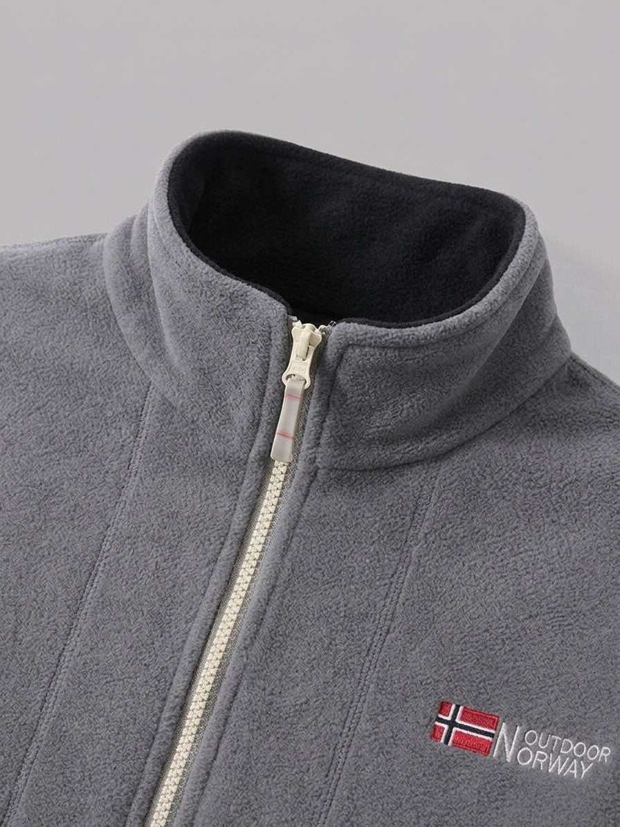 Tortoreto Men's Contrast-Collar Fleece Jacket — grey — detail-2