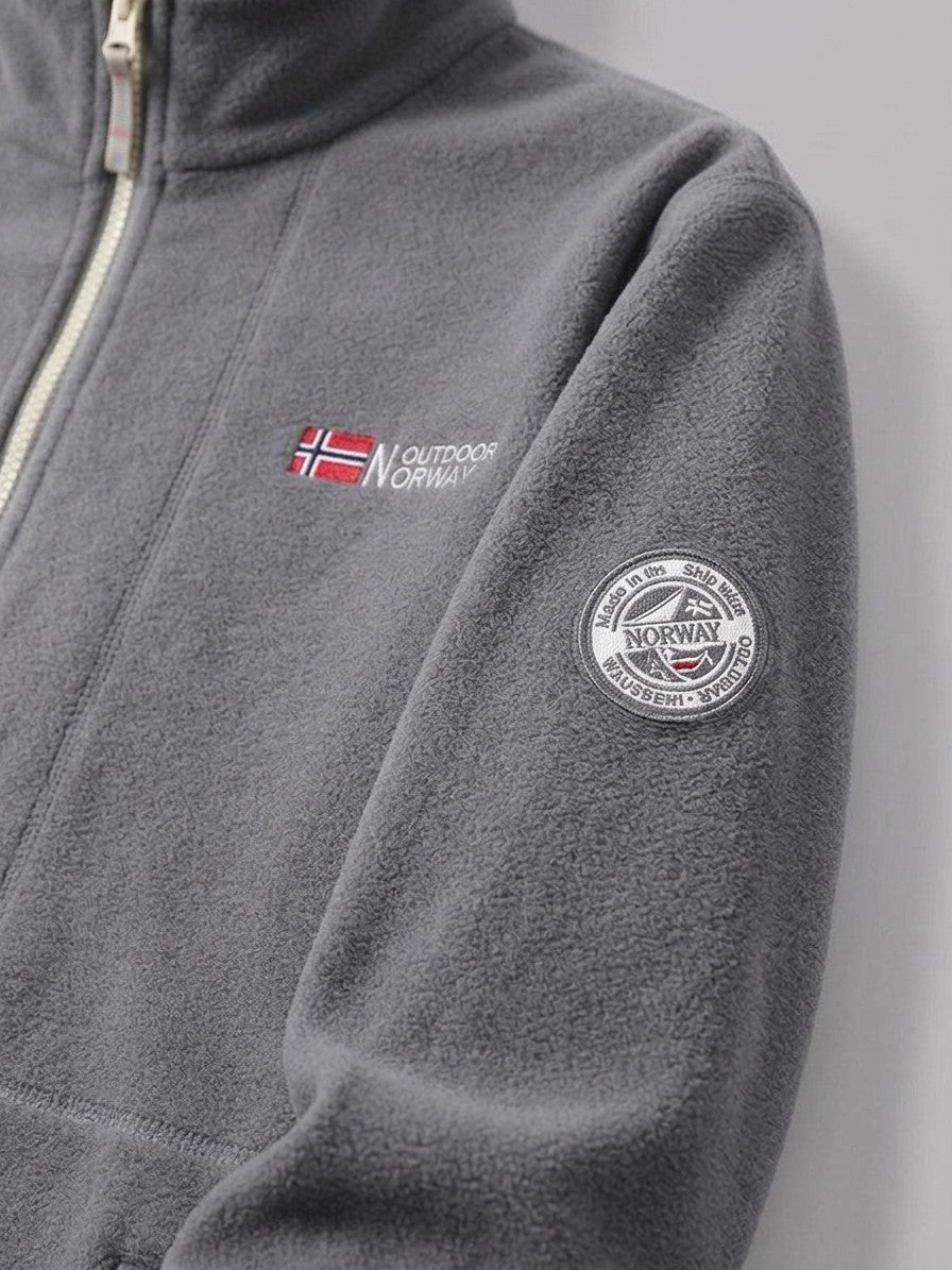 Tortoreto Men's Contrast-Collar Fleece Jacket — grey — detail-collar