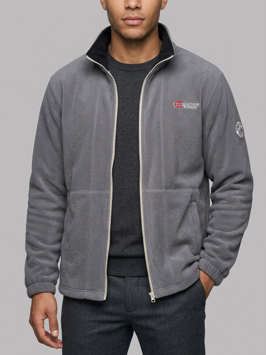 Tortoreto Men's Contrast-Collar Fleece Jacket — grey — front