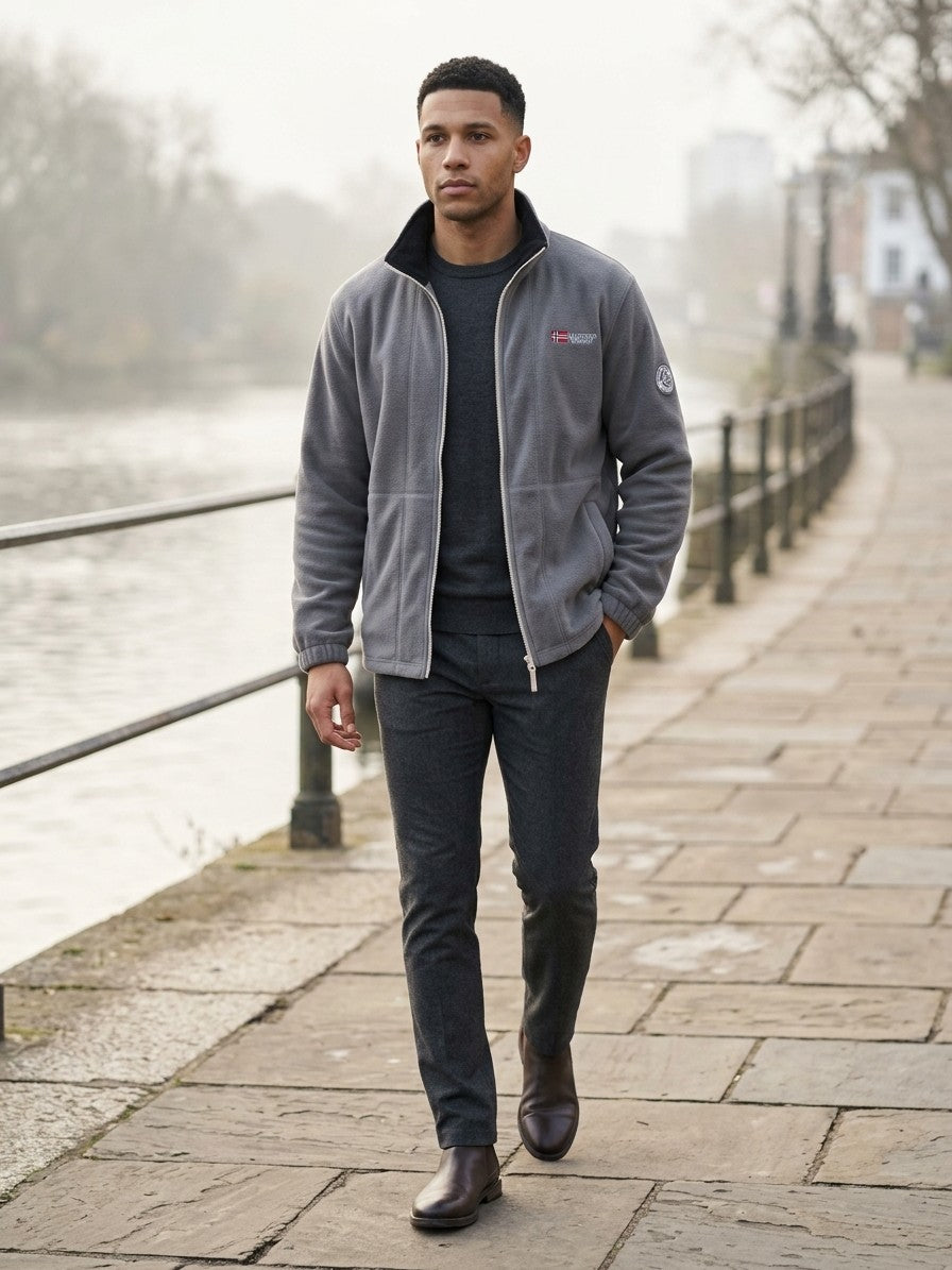 Tortoreto Men's Contrast-Collar Fleece Jacket — grey — lifestyle