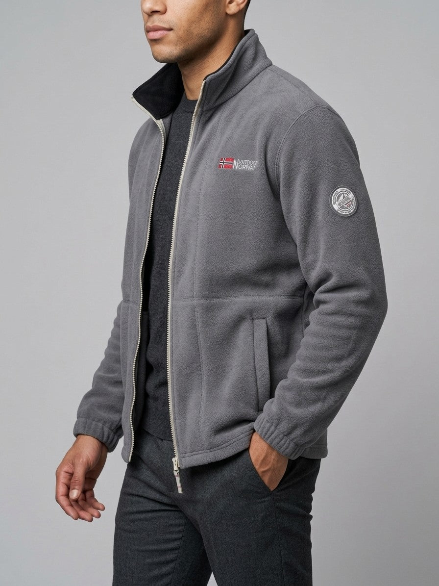 Tortoreto Men's Contrast-Collar Fleece Jacket — grey — side